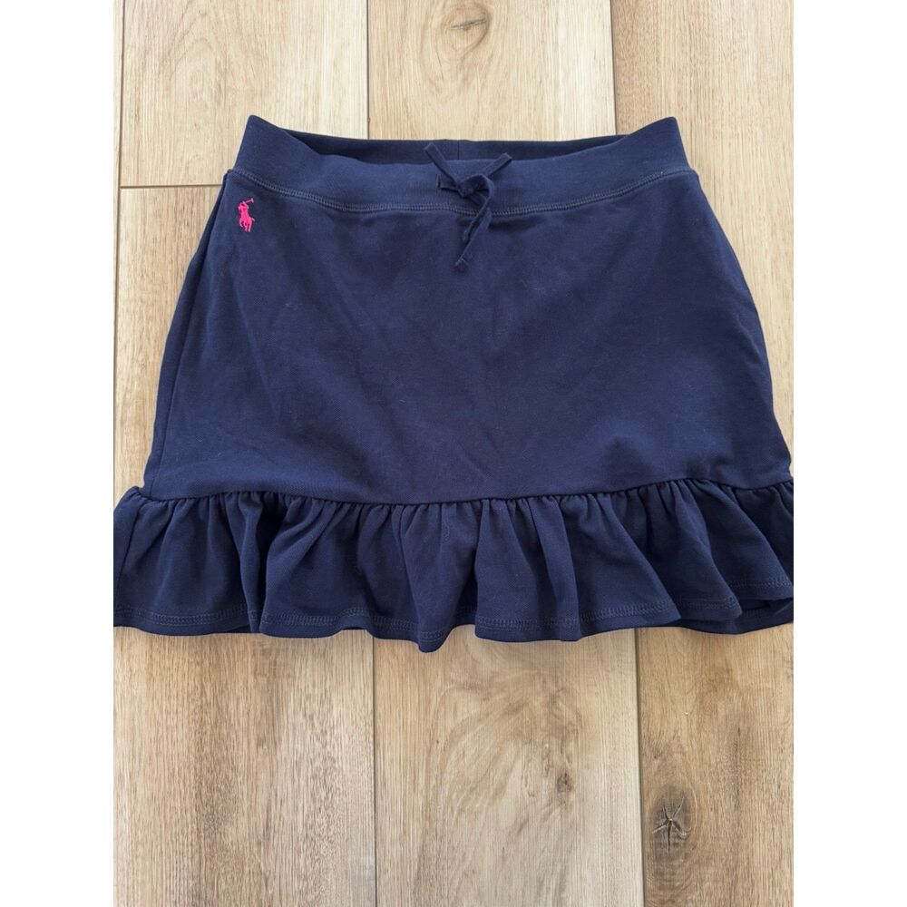 Polo Ralph Lauren Navy Ruffle Skort Pink Pony Preppy Tennis Skirt Girl L 12-14 - Picture 1 of 12